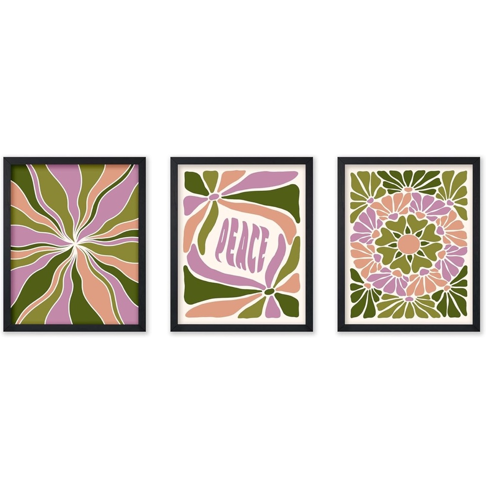 NWT 3 Piece Boho Poster Retro Peace Print Flower Art Peace & Love 8x10 UNFRAMED